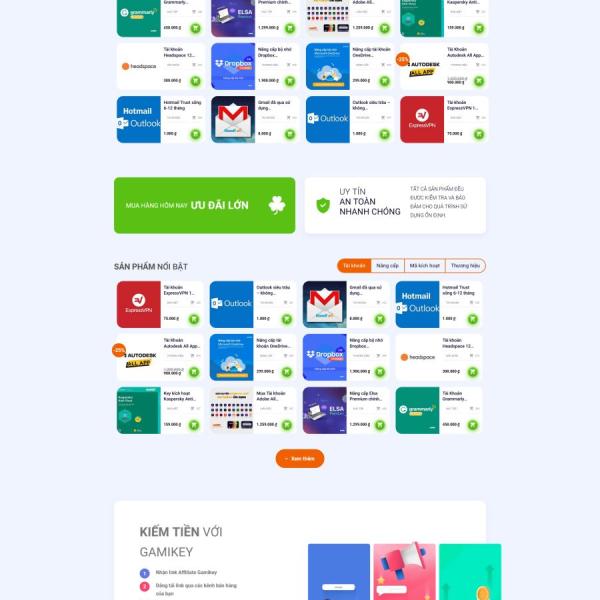 Theme WordPress bán tài khoản MMO Gamikey