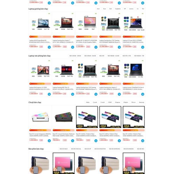 Theme WordPress bán thiết bị máy tính laptop giống gearvn