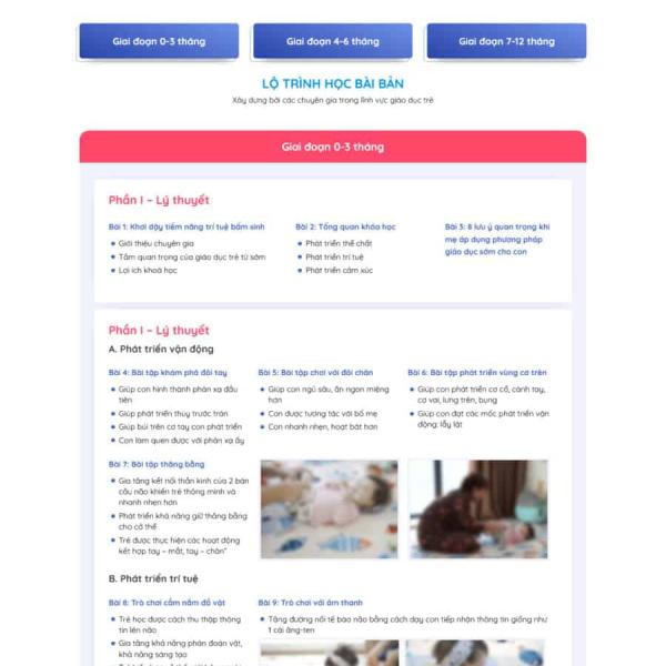 Theme WordPress lading pape khóa học cho bé