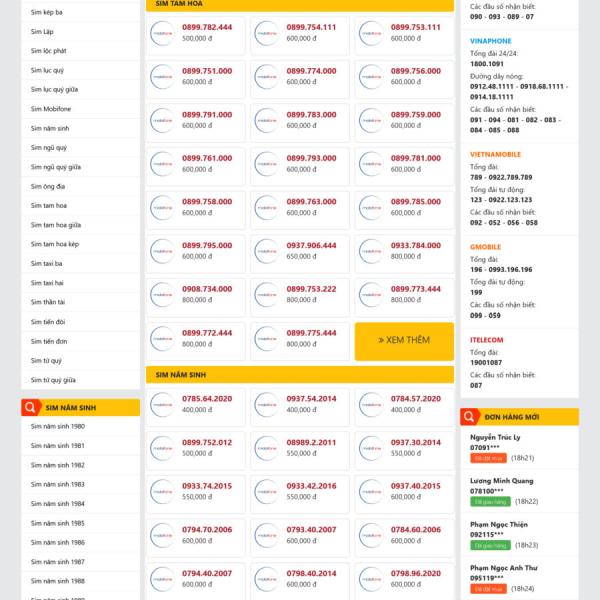 Theme WordPress bán sim
