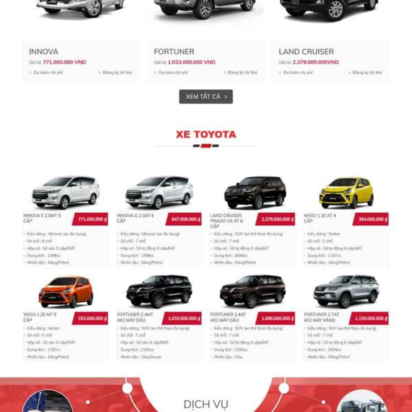 Theme WordPress bán xe Toyota 3